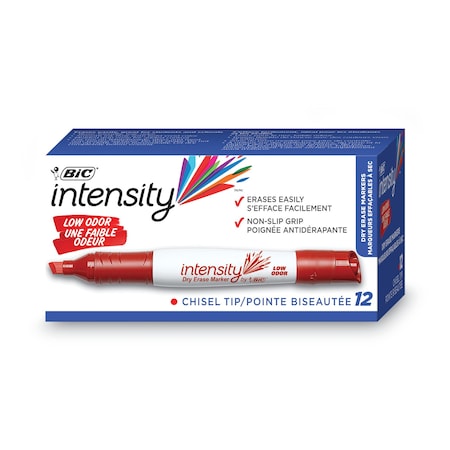 Bic Intensity Low Odor Chisel Tip Dry Erase Marker, Extra-Broad Bullet Tip, Red, PK12 GDEM11 RED